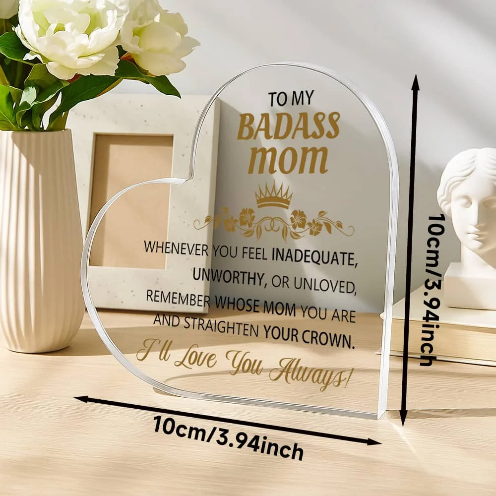 Custom Heart-Shaped Acrylic Keepsake for Mom – Elegant Desk Decor & Gift