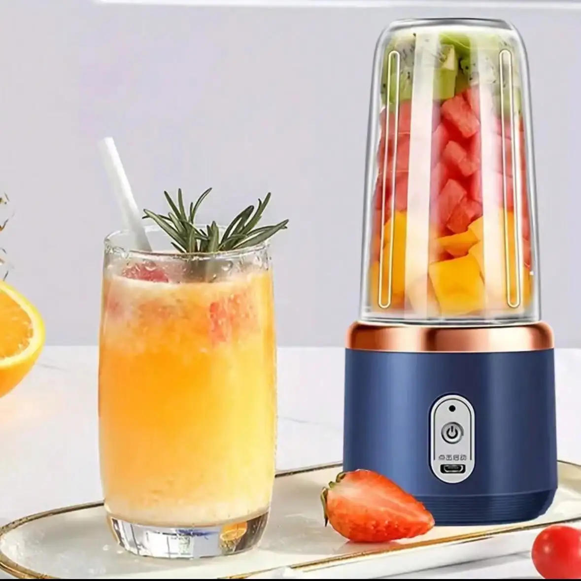 Compact Rechargeable Juicer Cup, Multi-Functional Fruit Mixer, Ice Crusher, Citrus Squeezer, Travel Smoothie Blender 4