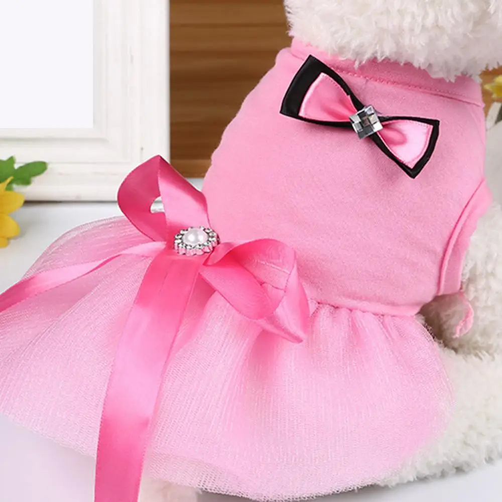 Summer Dog Dresses Bowknot Design Party Wedding Puppy Princess Dress Solid Color Soft Comfortable Kitten Skirt For Daily Wear