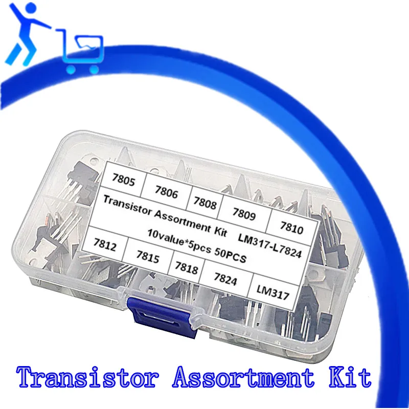 

LM317T L7805 L7806 L7808 L7809 L7810 L7812 L7815 L7818 L7824 Transistor Assortment Kit 10value*5pcs 50PCS Voltage Regulator Box
