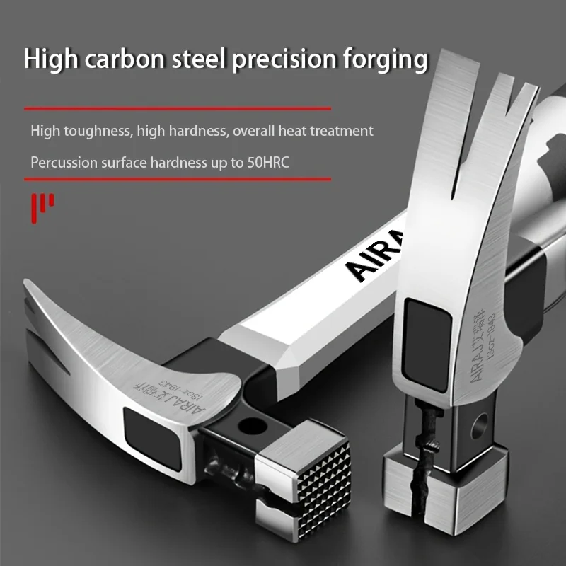 AIRAJ Claw Hammer Stainless Steel Long Handle Double Nail Groove Hammer Labor-Saving Anti-Skid Multifunctional Manual Tool 6