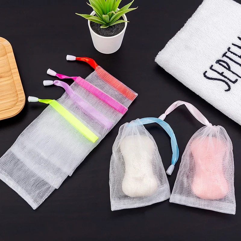 

[banxing] Ready Stock Cleansing Face Wash Handmade Soap Foaming Net Facial Cleanser Can Hang Colorful Ribbon Bag