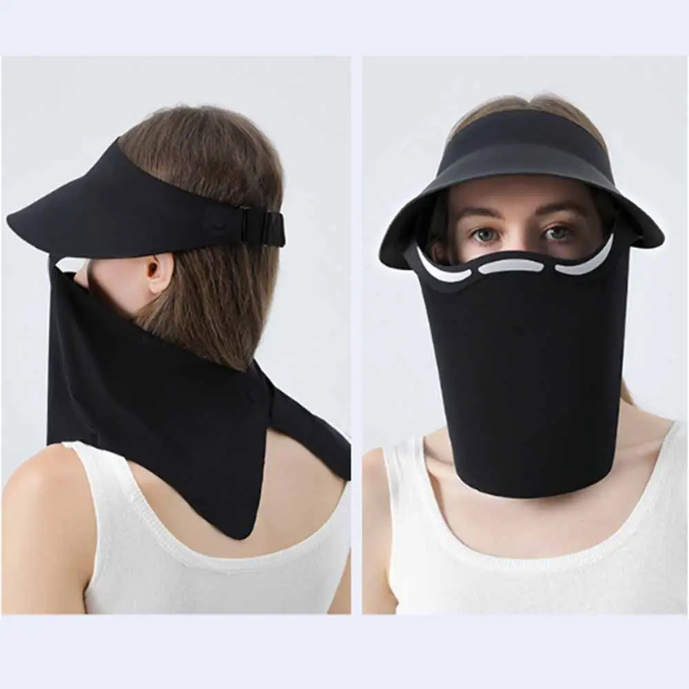 Hollow Top Large Brim Sun Hat Magnetic Lightweight Ice Silk Face Cover UV Protection Detachable Full Face Mask Beach Activities