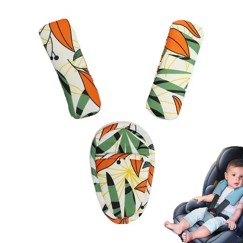 Kids Seat Belt Protector Set Safety Belt Kids Soft Seat Cover Cute Strap Pads With Crotch Pad Anti-Slip Cushion