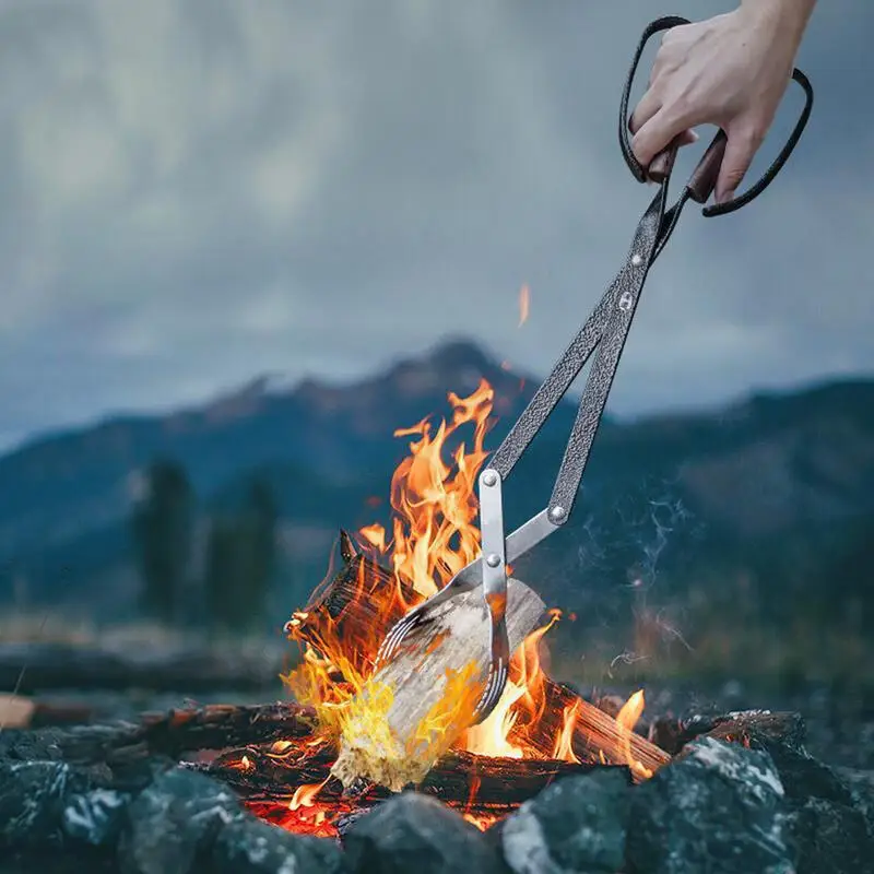 Log Grabber Campfire Tongs Fire Pit Adjustable Fireplace Tongs Firewood Grabber Tool Picking Up Heavy Wood log grabber tongs