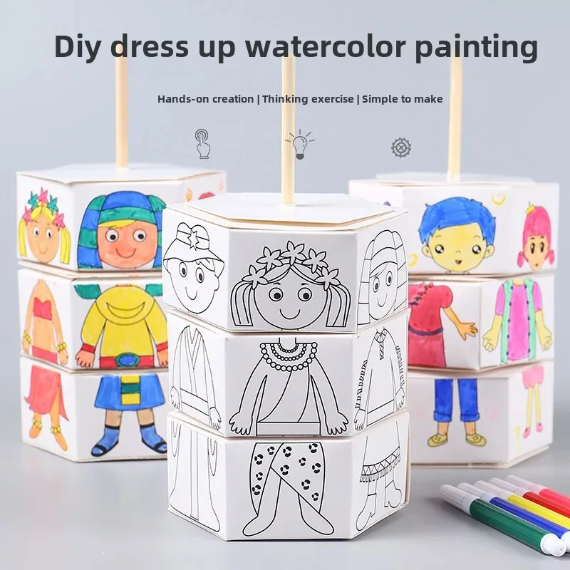 Rotating DIY Dress-Up Watercolor Painting Handmade Coloring Drawing Toy for Children Educational Toys with Watercolor Pen