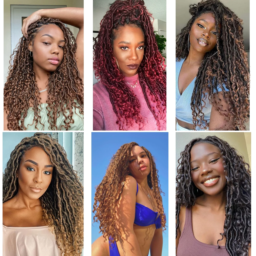 Curly River Locs Goddess Faux Locs Crochet Hair Pre-Looped Synthetic Braids Extensions Long Dreadlocks Braid Hair IPARTY braiding hair extensions dreadlock extensions braiding hair hair extensions crochet hair extensions