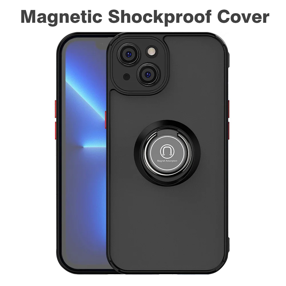 Matte Shockproof Magnetic Ring Holder Case - Full Protection Hard Cover