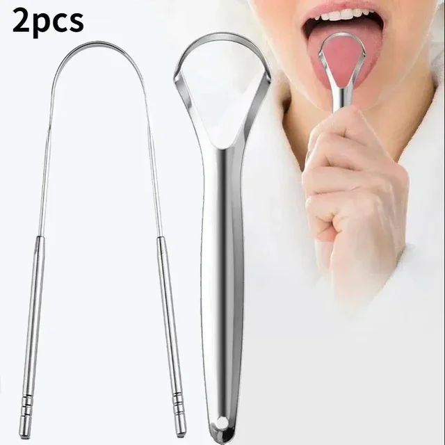 1/2 Pcs Reusable Stainless Steel Useful Tongue Scraper Cleaner Fresh Breath Cleaning Coated Tongue Oral Hygiene Care Tools 1