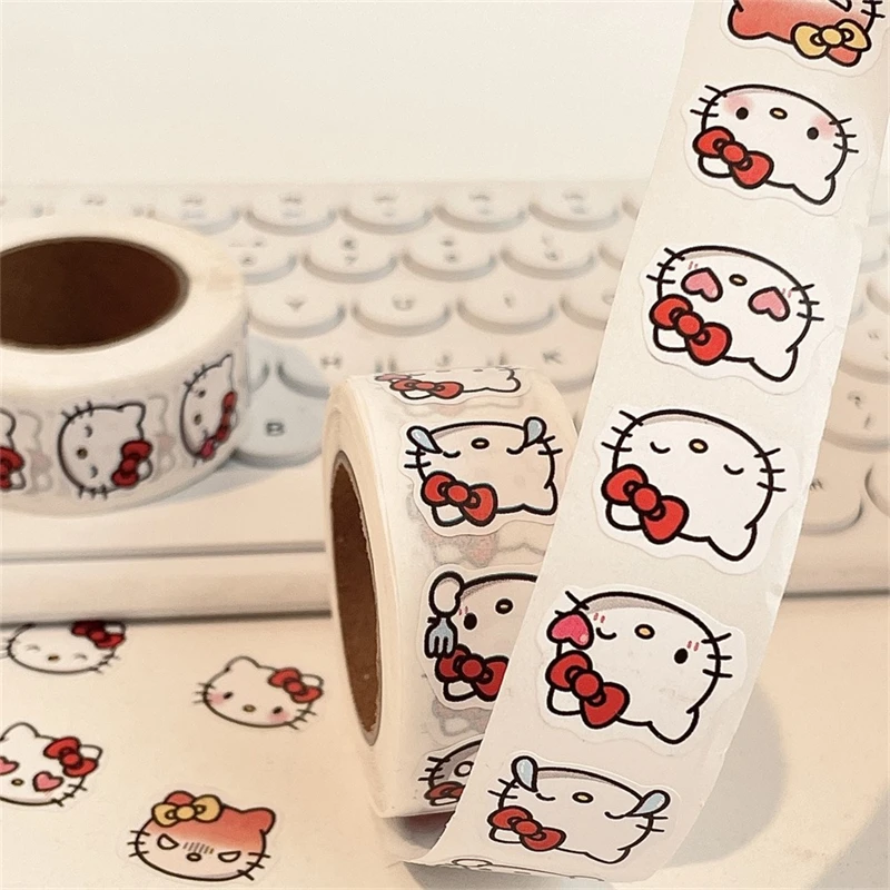 

Sanrio Hello Kitty Roll Stickers Cute Cartoon KT Cat Sealing Sticker Kawaii Charm Room Decoration Decorative Holiday Gifts