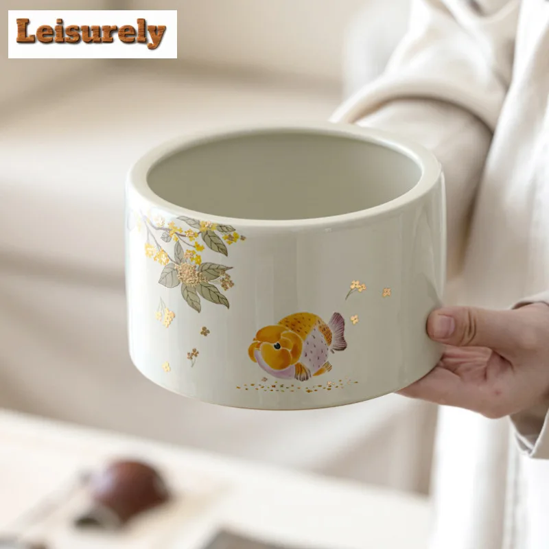 Grass Ash Gold Osmanthus Fish Jianshui Washing Cup Bowl Tea Garbage Can Household Chaxi Tea Ceremony Supplies Ornaments Supplies