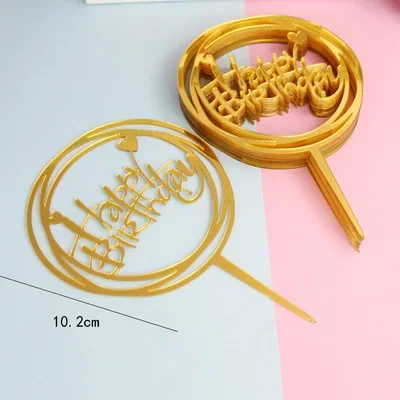 

10pcs/lot Acrylic Cake Topper Gold Bling Happy Birthday Topper Sign Cake Decoration Event Party Birthday Wedding Dessert Decor