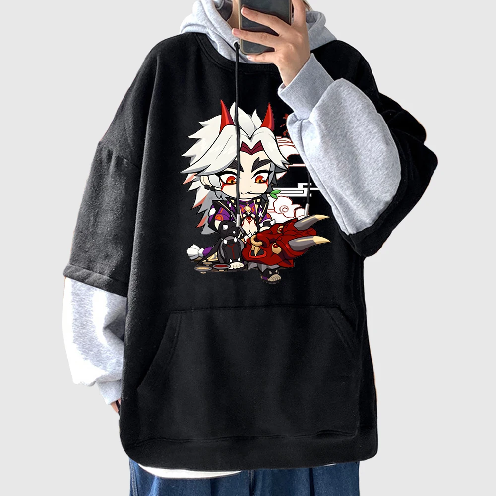 

Arataki Itto Hoodie Genshin Impact Patchwork Sweatshirt Girls Oversized Hoody Kawaii Graphic Tops Print Pullovers Women Clothes