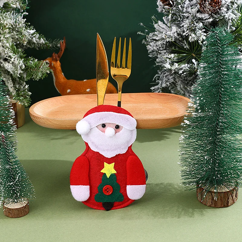 Christmas Cutlery Holder Santa/Snowman/Reindeer Shape Cloth Flatware Bags Table Decorations for Party