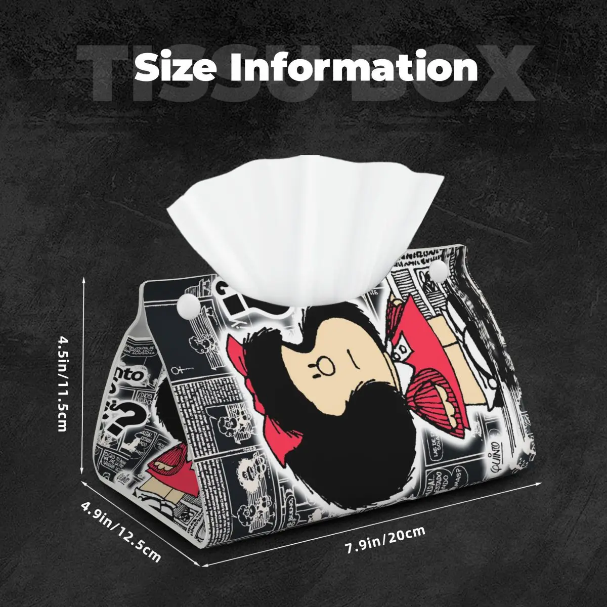 Custom Vintage Quino Comic Mafalda Facial Tissue Box Cover Rectangular Cartoon Mang PU Leather Tissue Box Holder for Car Toilet 5