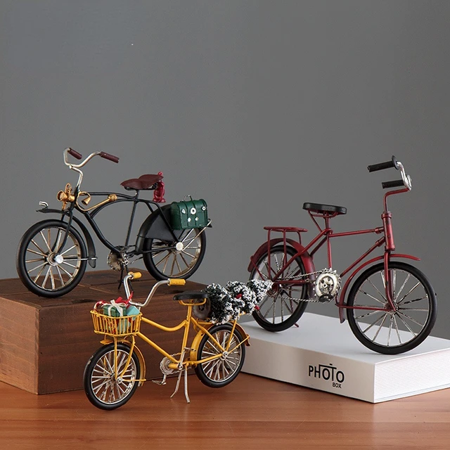 Industrial Style Milk Tea Shop Miniature Items Iron TV Cabinet Accessories for Home Decor Simulation Bicycle Gift for Men