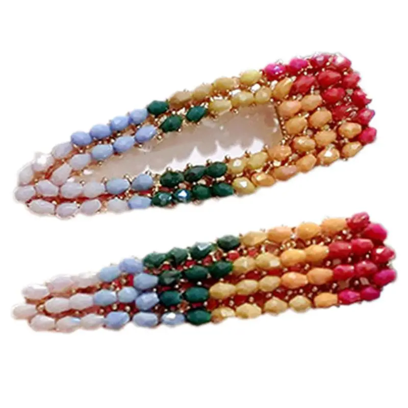 

Korean Ladies Spring Rainbow Colorful Beaded Hair Clip Geometric for Triangle Je