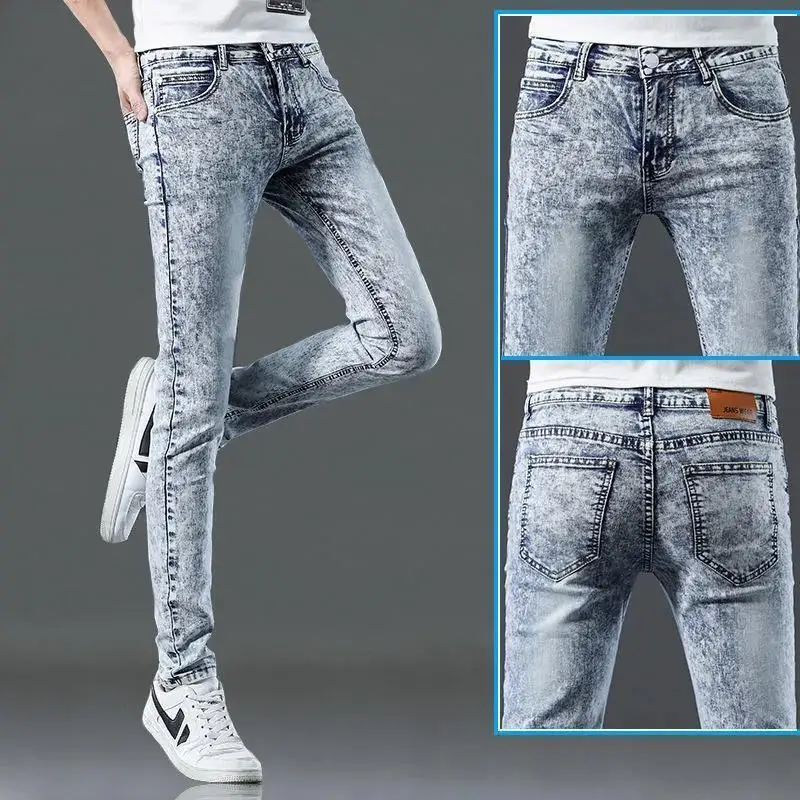 2023 New Korean Luxury Designer Snowflake Blue Jeans Per Uomo Casual Primavera Autunno Denim Cowboy Lunghezza Jeans Attillati Skinny Denim