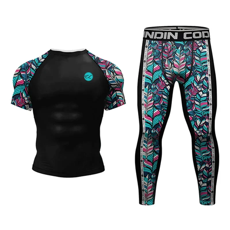 Grappling Jiu Jitsu MMA T-shirt + Pants Set Rashguard Men Bjj Boxing Jerseys Rash Guard MMA Shorts Boxeo Sport Clothing sports apparel mens t shirt