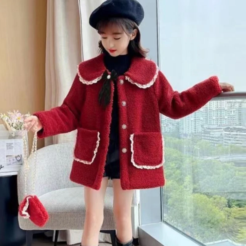 

Girls Coat Jacket Winter Cotton Windbreak 2023 Red Warm Plus Thicken Teenagers Overcoat Snowsuit Children's Clothing