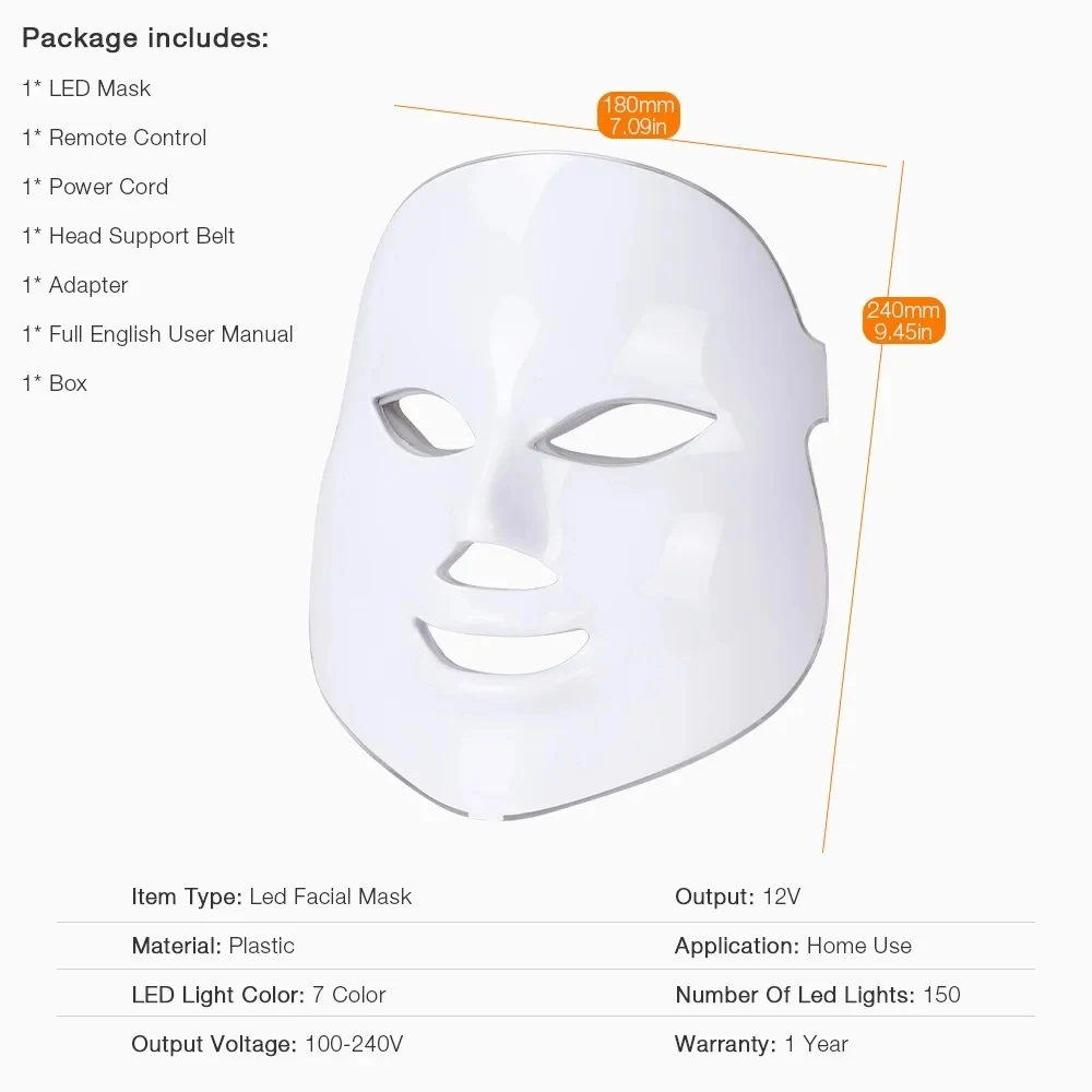 7 Colors LED Facial Mask Photon Therapy Face Skin Care Mask Skin Rejuvenation Tools Anti Acne Wrinkle Removal Face Beauty