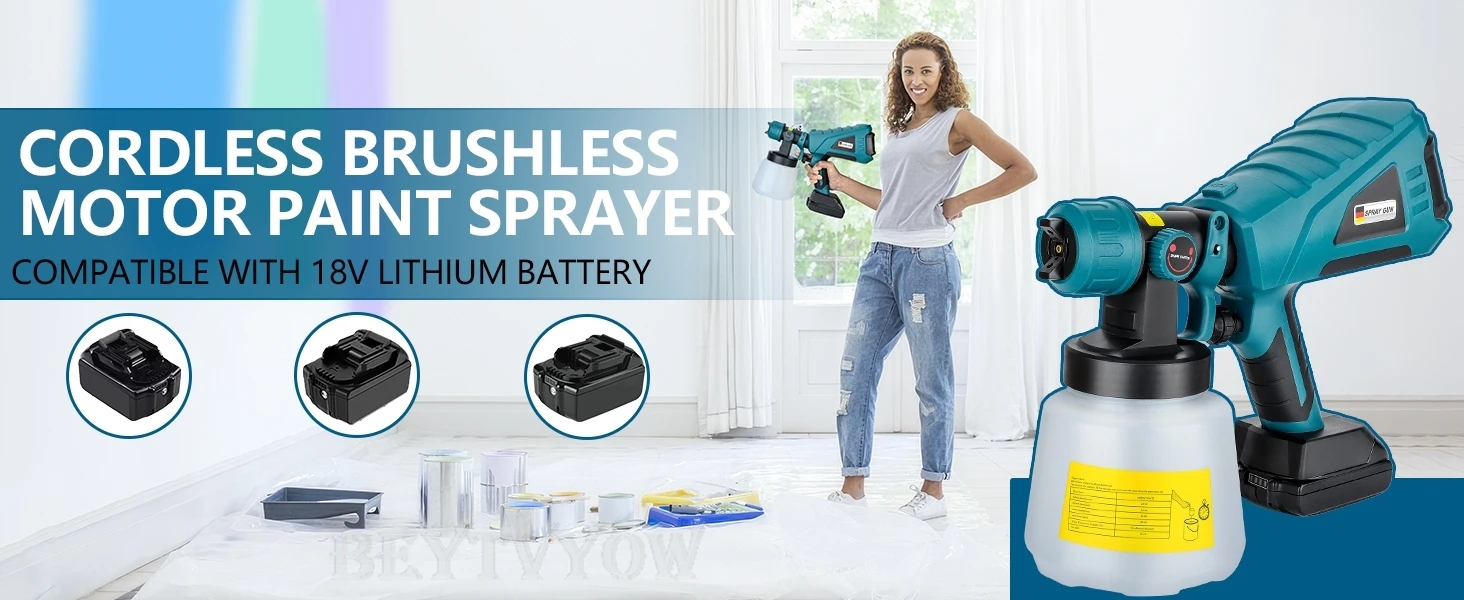 Cordless Paint Sprayer Compatible with Makita 18V Battery 1000ml HVLP Spray Pain