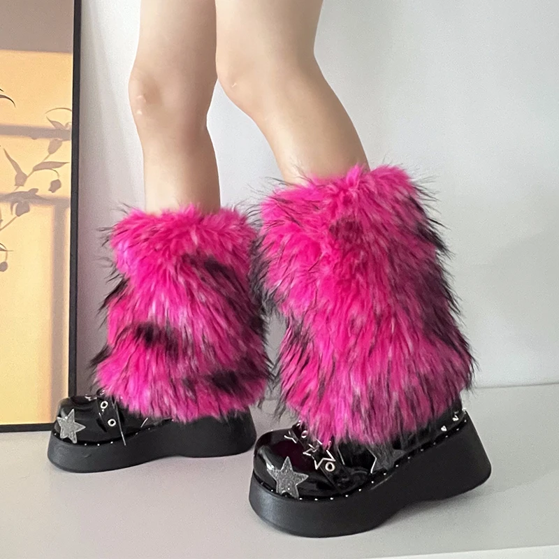 Luxury Brand Runway Fashion Fluffy Faux Fox Leg Warmers Women Thick Warm Furry Boot Covers Chic Harajuku Hot Y2k Girls Legcovers