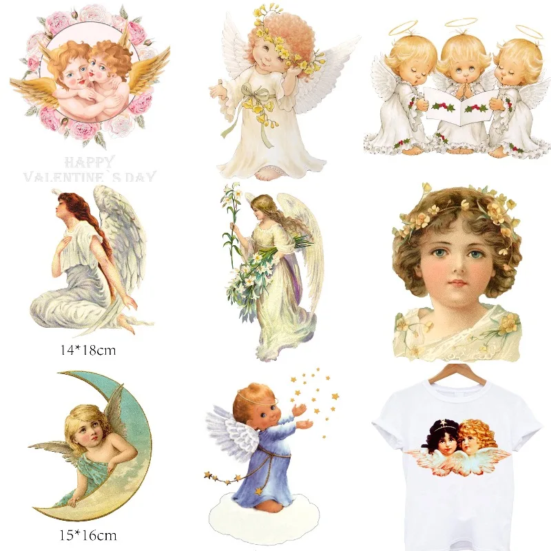 

Vintage Angel with Wings Patches on Clothes Iron-on Transfers for Clothing Thermoadhesive Patches Angels with Moon Sticker Patch