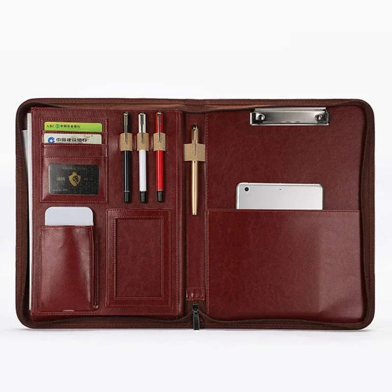 

Business Folder Pu Bags Case File Women Briefcase Notebook With Binder Portfolio Leather Organizer Handles Document