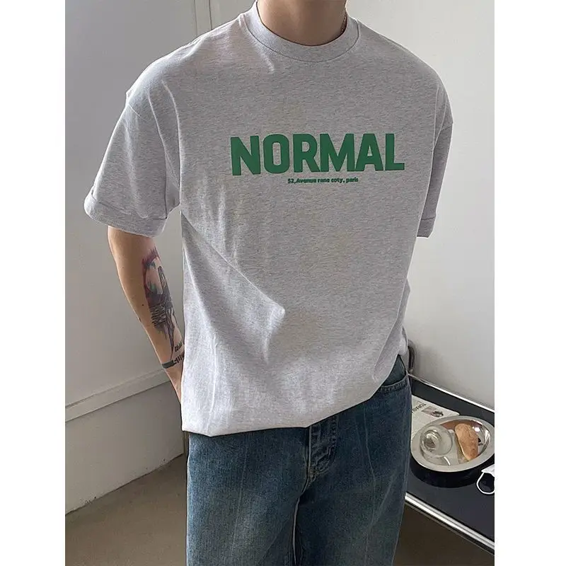

Heavy cotton Hong Kong style letter printed short-sleeved T-shirt men's summer new casual versatile loose top men clothing y2k