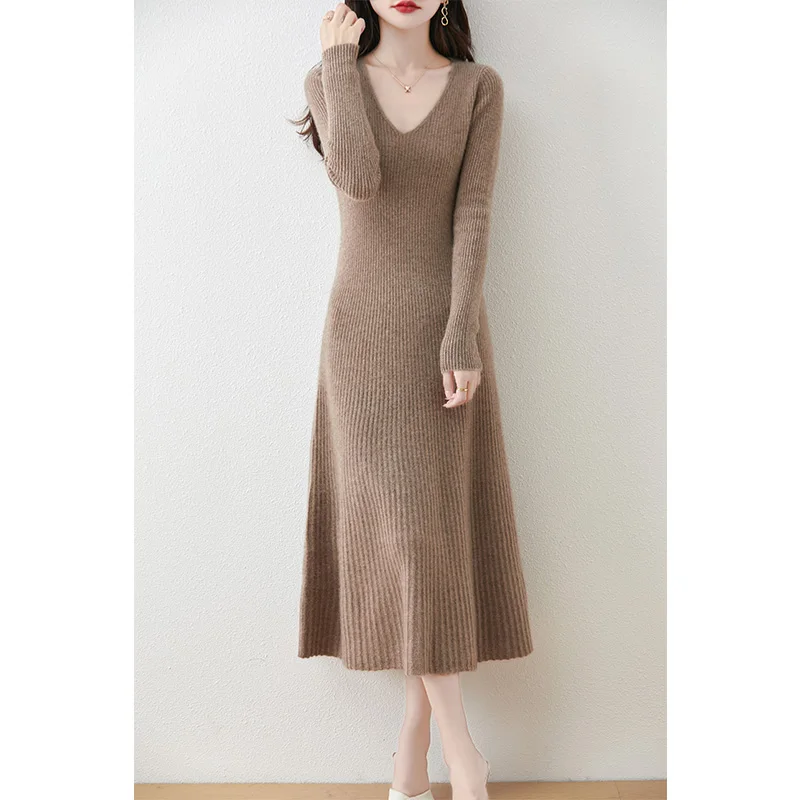 Fashionable Lady Base Knitted Dress Women Autumn Slim Fit Slimming Hip Knitwear Maxi Dress main image 0
