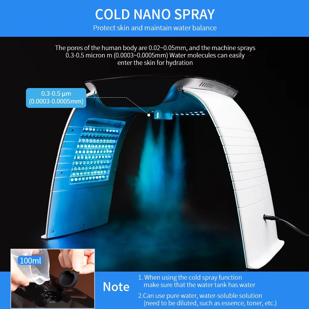 LED Light Therapy Acne Treatment Hot Cold Nano Water Spray Skin Rejuvenation UV Sterilization Facial Skin Care Lamp 8 Colors