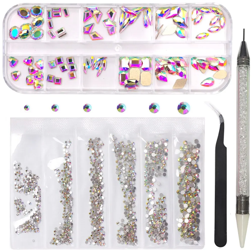 1560Pcs Pink and Gold Champagne Nail Crystals Rhinestones Flatback Glass  Gems Multi Sizes Shapes Colorful Gold Pink Nail Rhinestones Crystals with  Pen