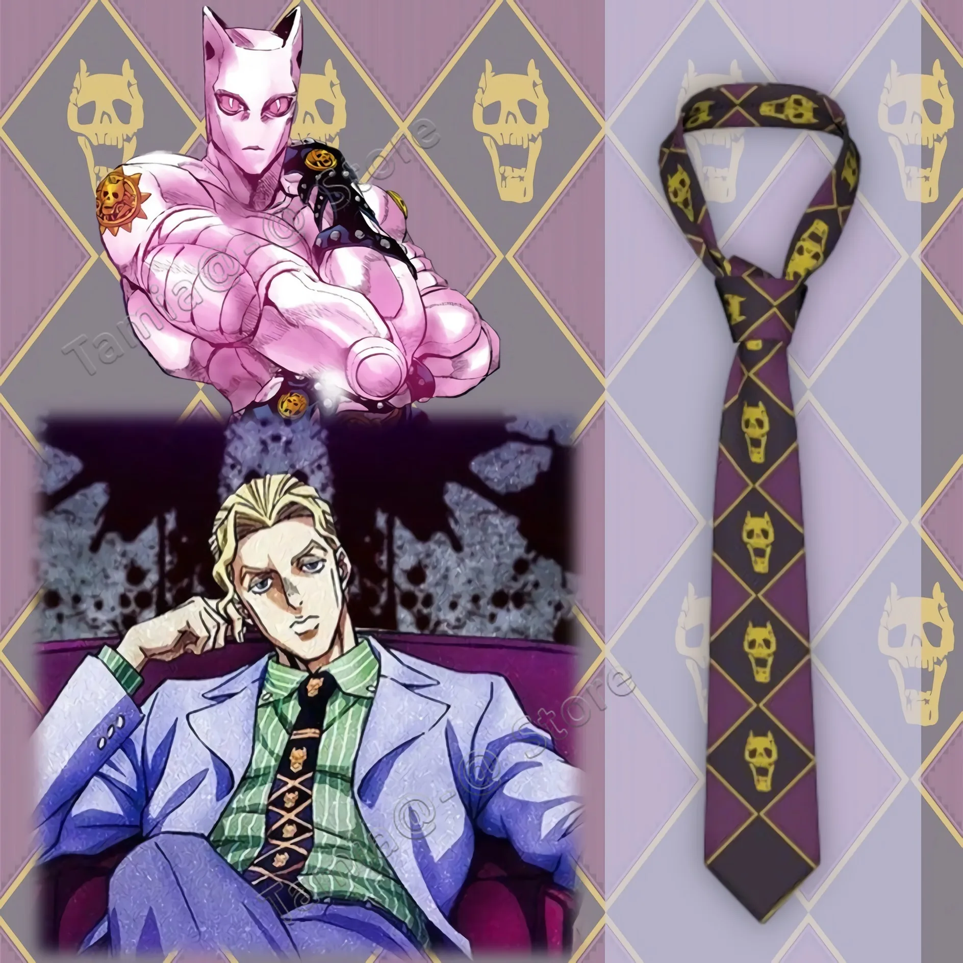 

Галстук с принтом черепа для косплея Killer Queen, винтажный шейный платок из полиэстера и шелка, аксессуары для мужчин