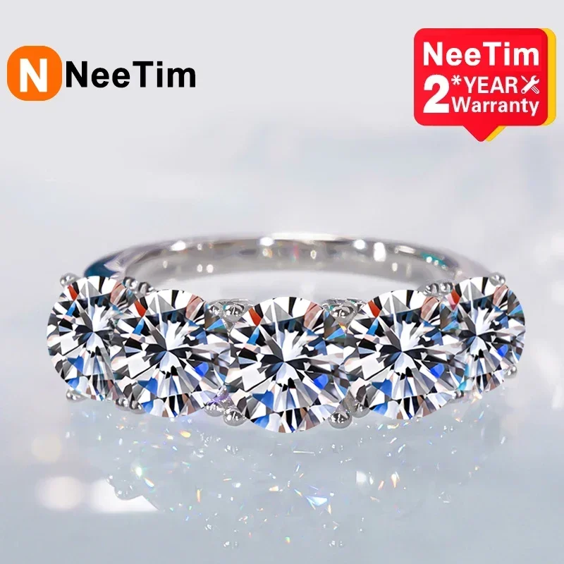 Neetim 5Mm 6.5Mm Full Moissanite Ring Per Le Donne S925 Sterling Silver Eternity Sparkling Diamond Band Fedi Nuziali Gioielli Gra