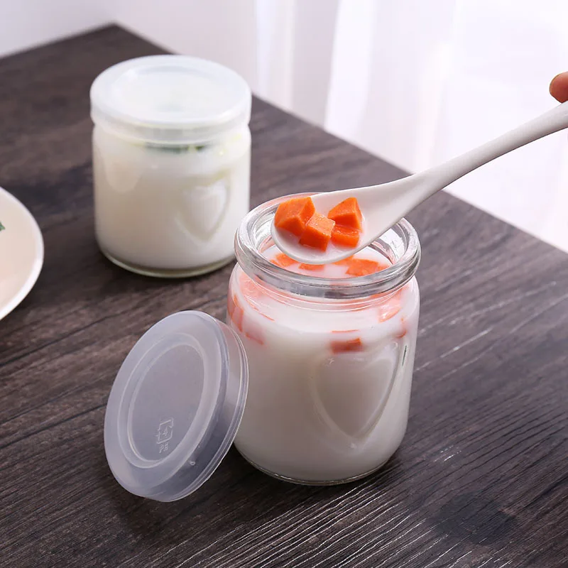 8 Pieces 3.4oz Mini Glass Yogurt Jars Pudding Cups with PE Lids 100ml  Mousse Containers Pot Ideal for Milk Jelly Honey Spices