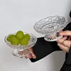 Small Embossed Glass Fruit Bowl Crystal Clear Pedestal Serving Dish for Dessert Snacks Elegant Storage Tray Compact Table Decor 1