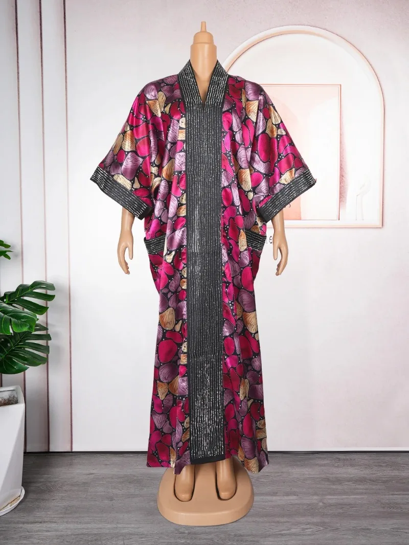 Wedding Party Dresses For Women Loose Boubou Dubai African Dashiki Print Luxury Crystal Kaftan Long Sleeve Abayas Evening Gowns