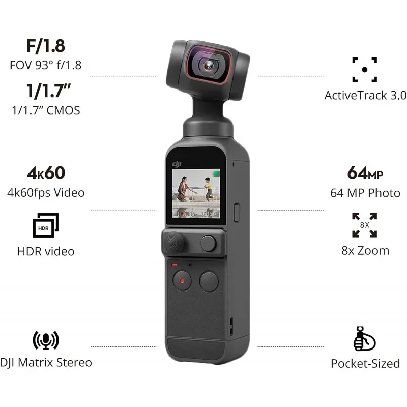 pocket 2-Handheld 3-axis gimbal stabilizer with 4K camera 1/1.7 &rdquo;CMOS 64MP photo pocket-sized ActiveTrack 3.0