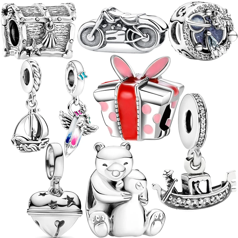 

Newest Motorcycle Sailboat Dog Bear Gift Box Beads Pendants Fit Original Pandora Charms Silver Color Bracelet DIY Women Jewelry