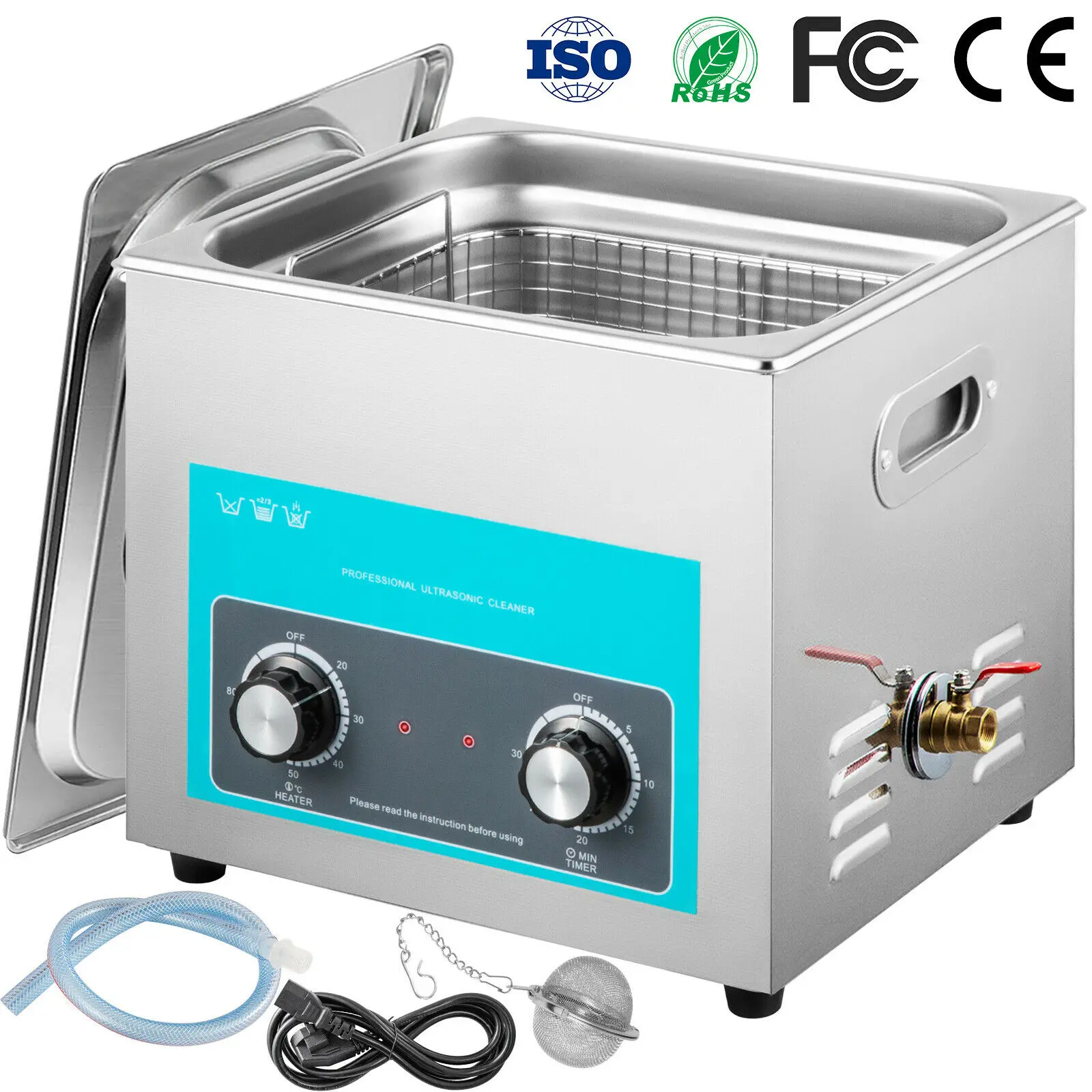 Digital Ultrasonic Cleaner 15L Ultrasonic Cleaning Machine 40kHz Sonic Cleaner  Machine 316 & 304 Stainless Steel