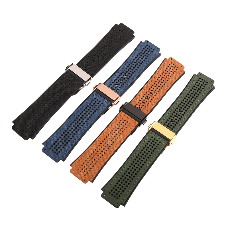Watch accessories frosted leather hollow strap for HUBLOT Hublot fusion rubber watch strap 25*19*22 folding buckle