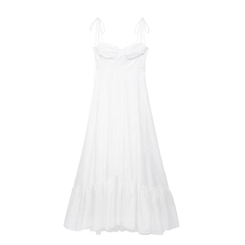 Willshela 여성용 화이트 플리츠 백리스 사이드 지퍼, 미디 원피스 빈티지 얇은 스트랩, 스트랩리스 여성 시크 레이디 드레스, 패션 