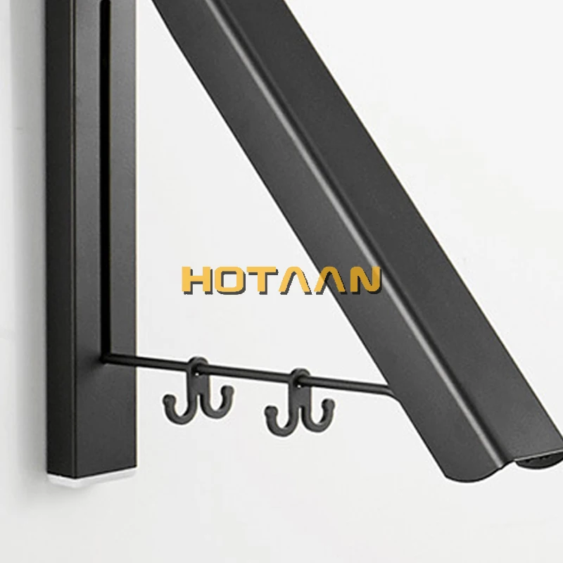 Bathroom Folding Black Laundry Adjustable Drying Rack Retractable Punch Free Balcony Tool Multifunction Clothes Hanger Indoor 4