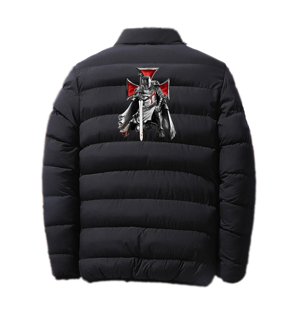 Men's Knights Templar Printing Fashion Solid Tracksuit Thicken Zipper Cotton Clothing Winter Warm Leisure Jacket Coat