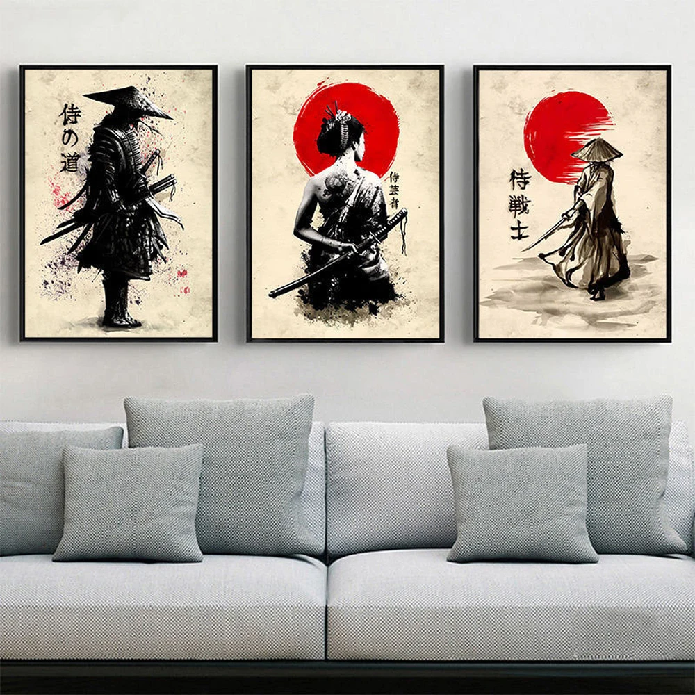 Japanese Samurai Poster Japanese Samurai Character Wall Art Canvas Painting Prints for Martial Arts School Bedroom Home Decor