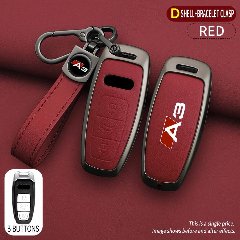 

Zinc Alloy Leather Car Remote Control Key Case Cover Holder Shell For Audi A3 8P 8V 8L S3 RS3 Protected Keychain Bag Accessories
