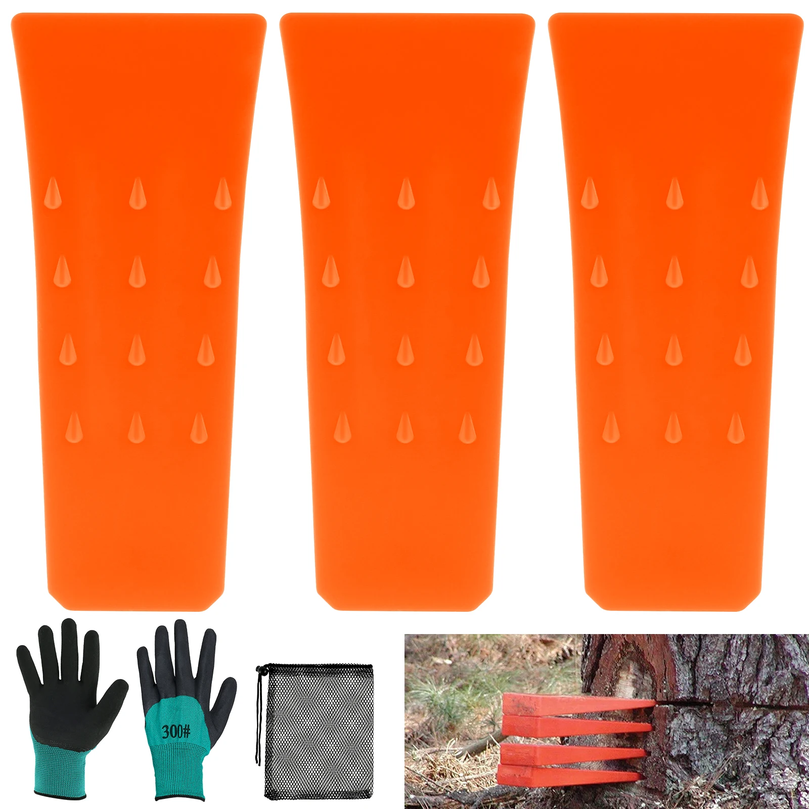 3Pcs Felling Wedges Wear Resistant Tree Cutting Wedges Logging Supplies Plastic Chainsaw Gloves Mesh Bag Tree Cutting Wedges