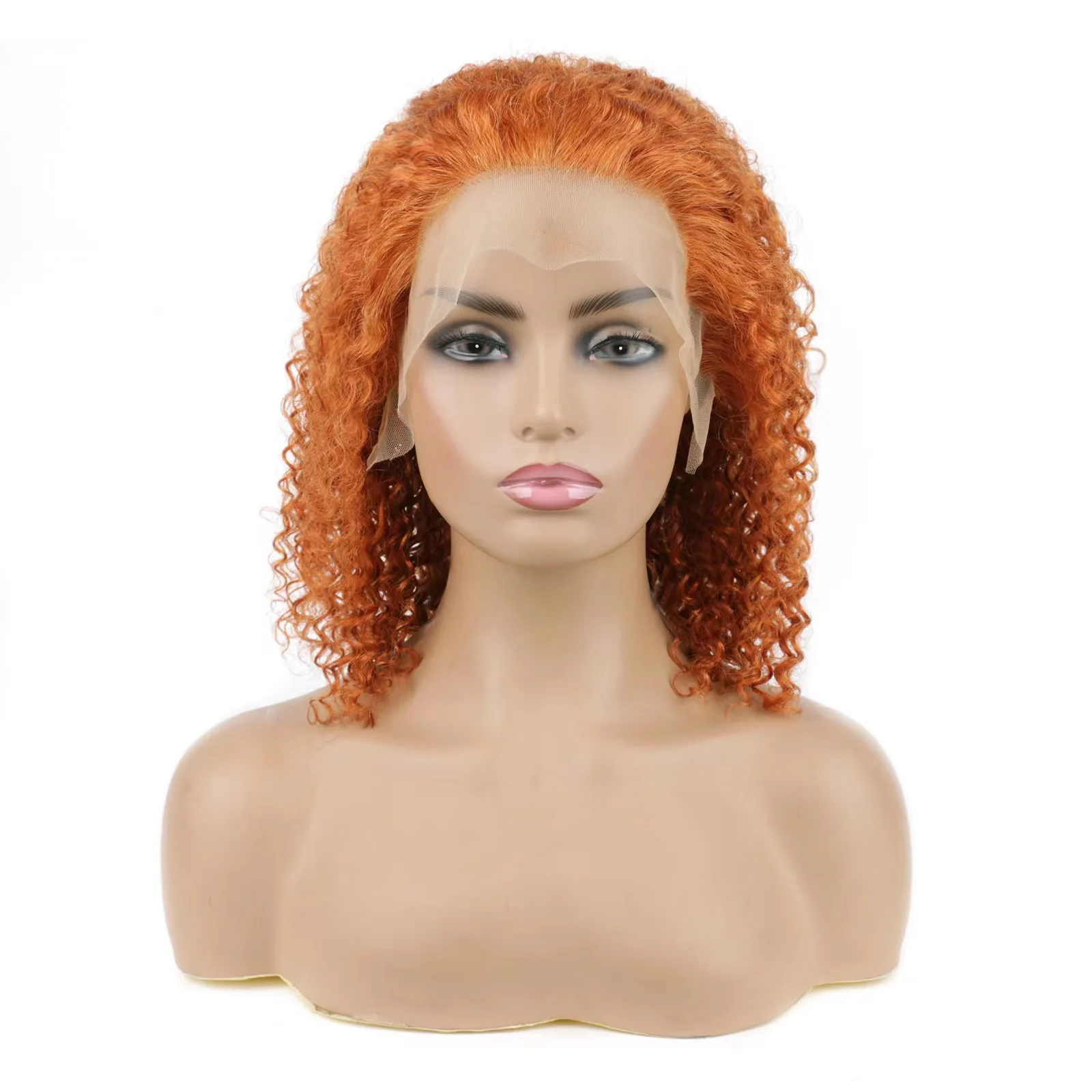 Ginger Orange Jerry Curly Bob 13x4 Lace Front Human Hair Wig for Women Short Bob Curly Transparent Lace Wig