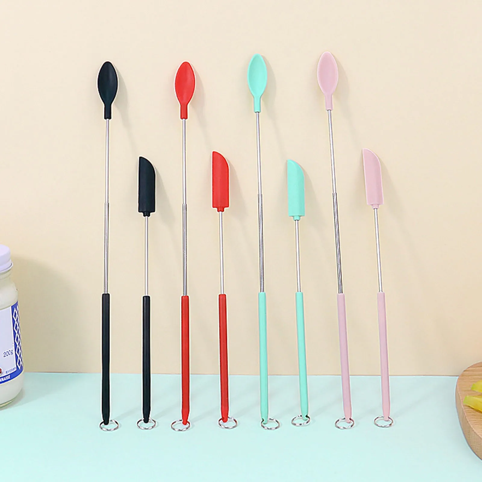 Set of 3 Double Sided Silicone Spatula Multifinctional Long Handle Lotion  Bottle Spatula Cream Butter Jar Scraper Spoon